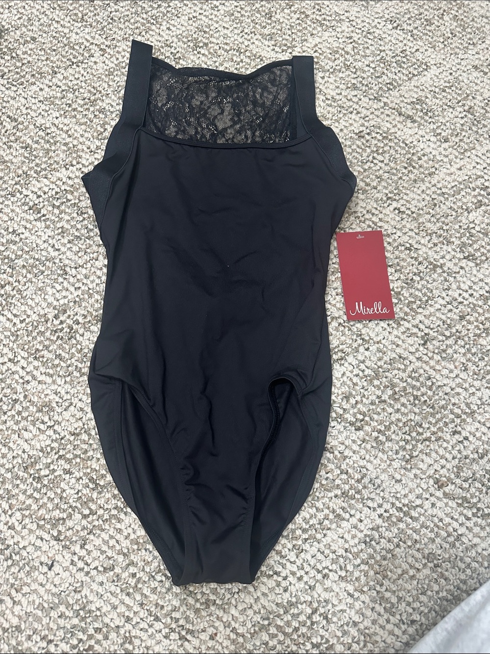 Mirella Black Lace-Panel leotard (new with tag)